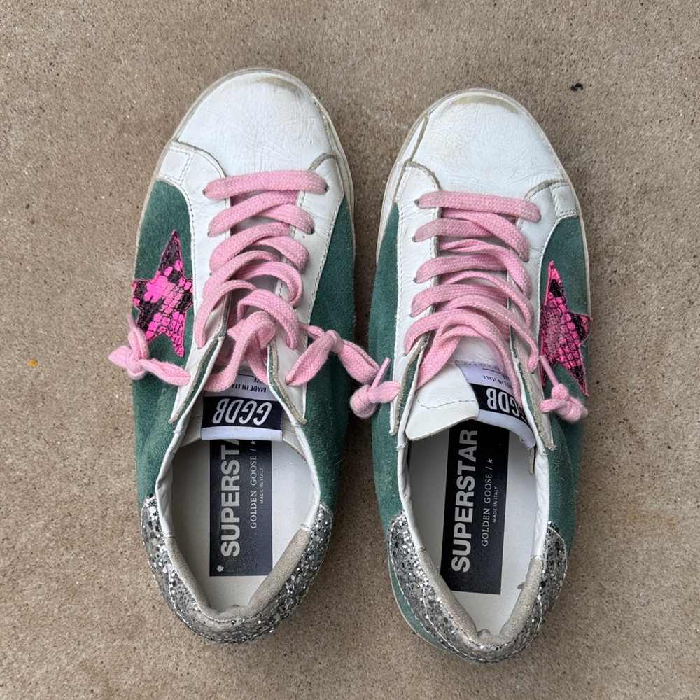 Golden Goose Women's Sneakers - Green, Pink, and Silver